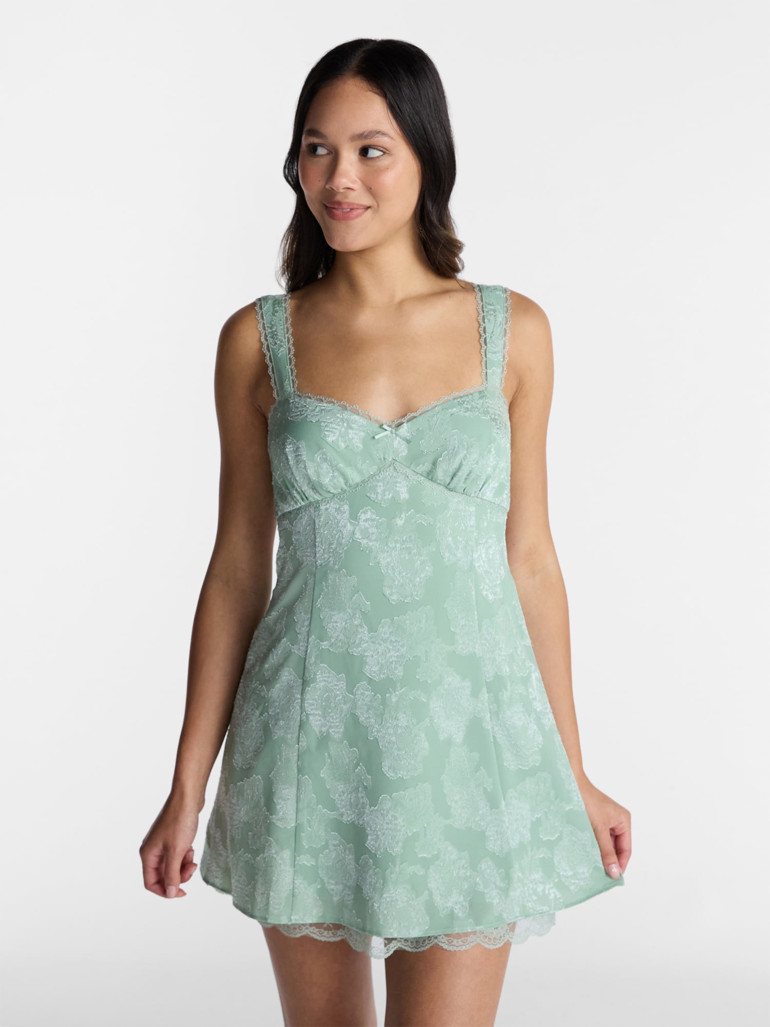 No Boundaries Junior's Satin Jacquard Mini Dress, Sizes XXS-XXL