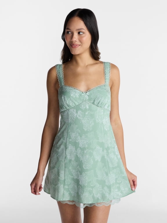 Junior's Satin Jacquard Mini Dress, Sizes XXS-XXL