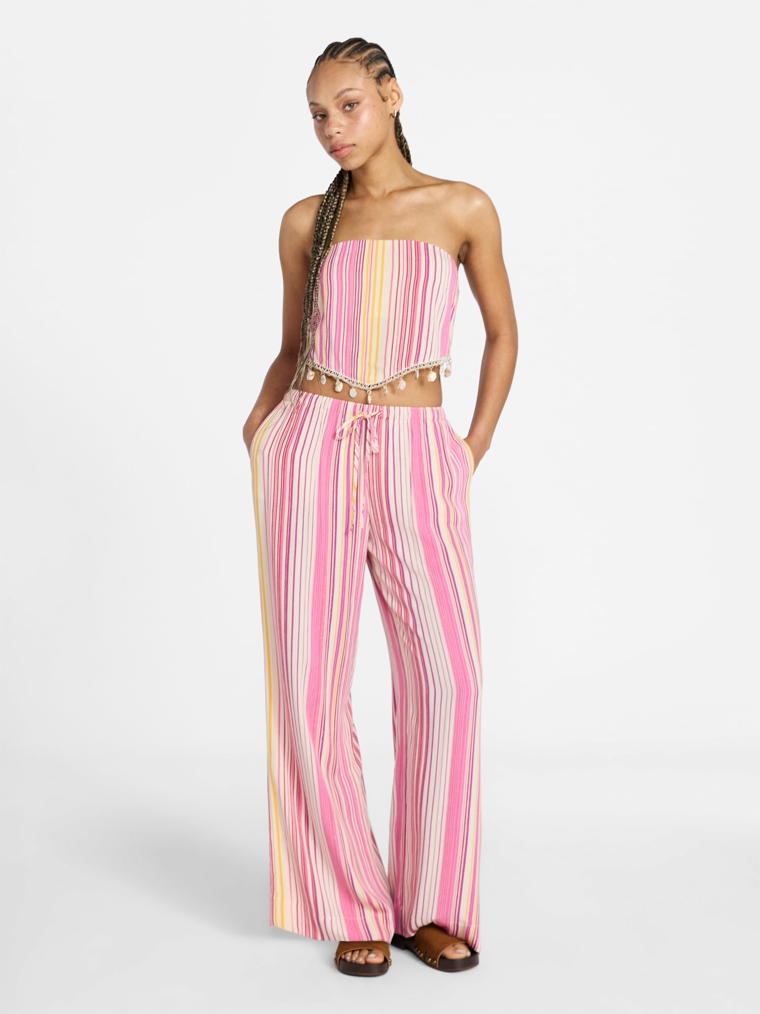 No Boundaries Scarf Top and Beach Pants Set, 2-Piece, Women's XXS-XXL