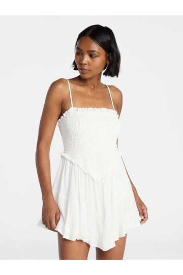 white beach dresses for juniors Wedtrend Women Simple White Casual Dress Lace Holiday Boho Beach Dress With  Short Sleeves – WEDTREND main image 0