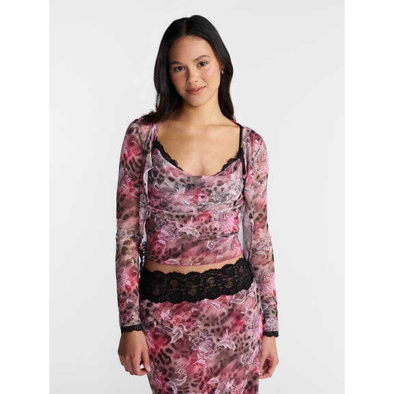No Boundaries Cowl Neck Tank Top and Cardigan Set with Lace Trim, 2 Piece, Women’s XXS-XXL