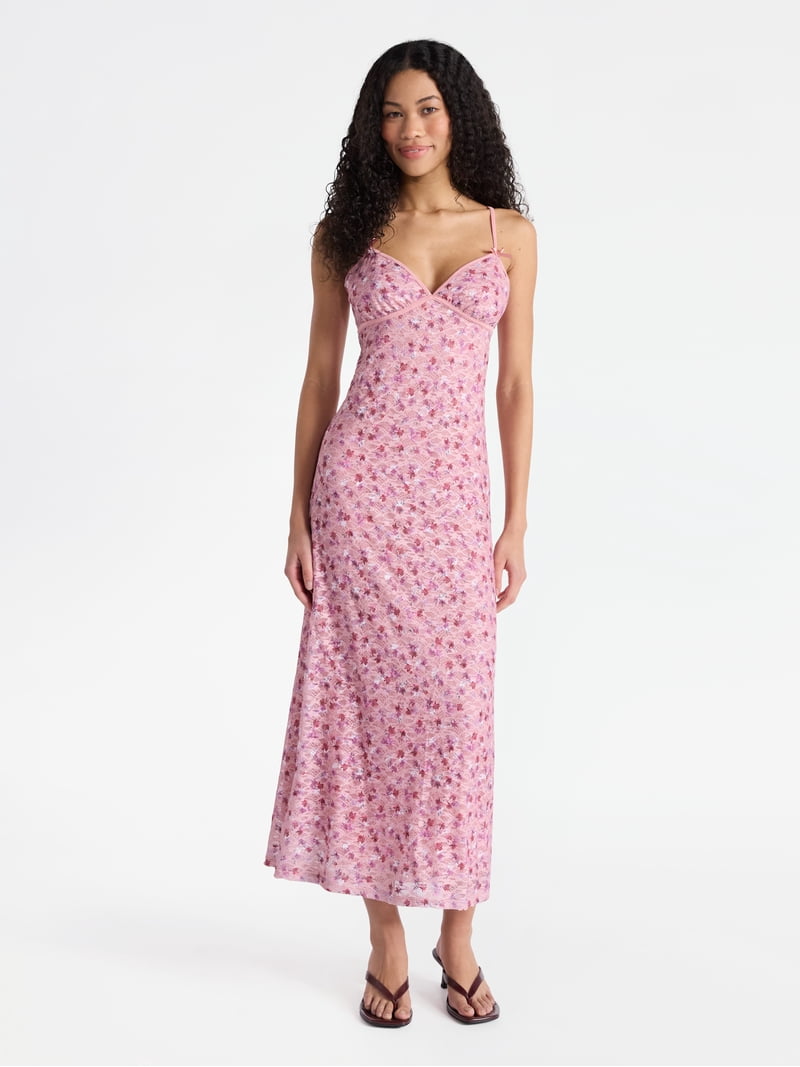 contrast-panel maxi dress Contrast Lace Waist Panel Maxi Dress(MS409)