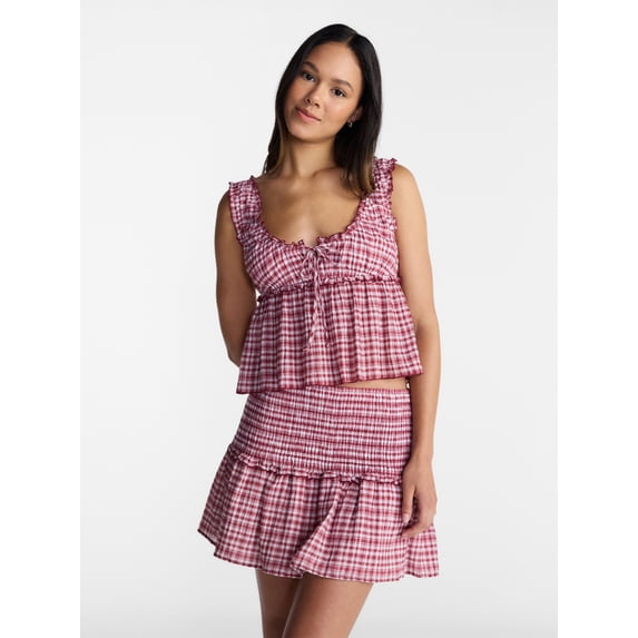 No Boundaries Woven Smocked Top and Skirt Set, 2 Piece, Women’s XXS-XXL