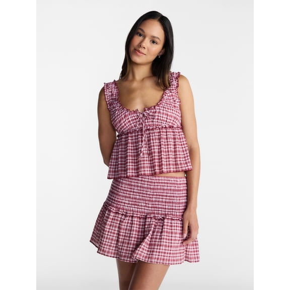 No Boundaries Woven Smocked Top and Skirt Set, 2 Piece, Women’s XXS-XXL