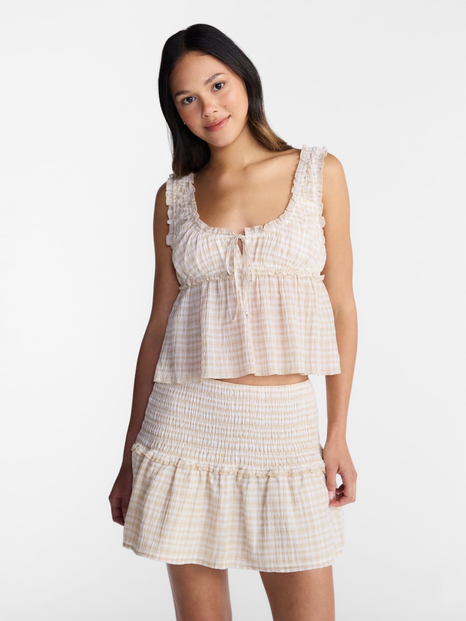 No Boundaries Woven Smocked Top and Skirt Set, 2 Piece, Women’s XXS-XXL