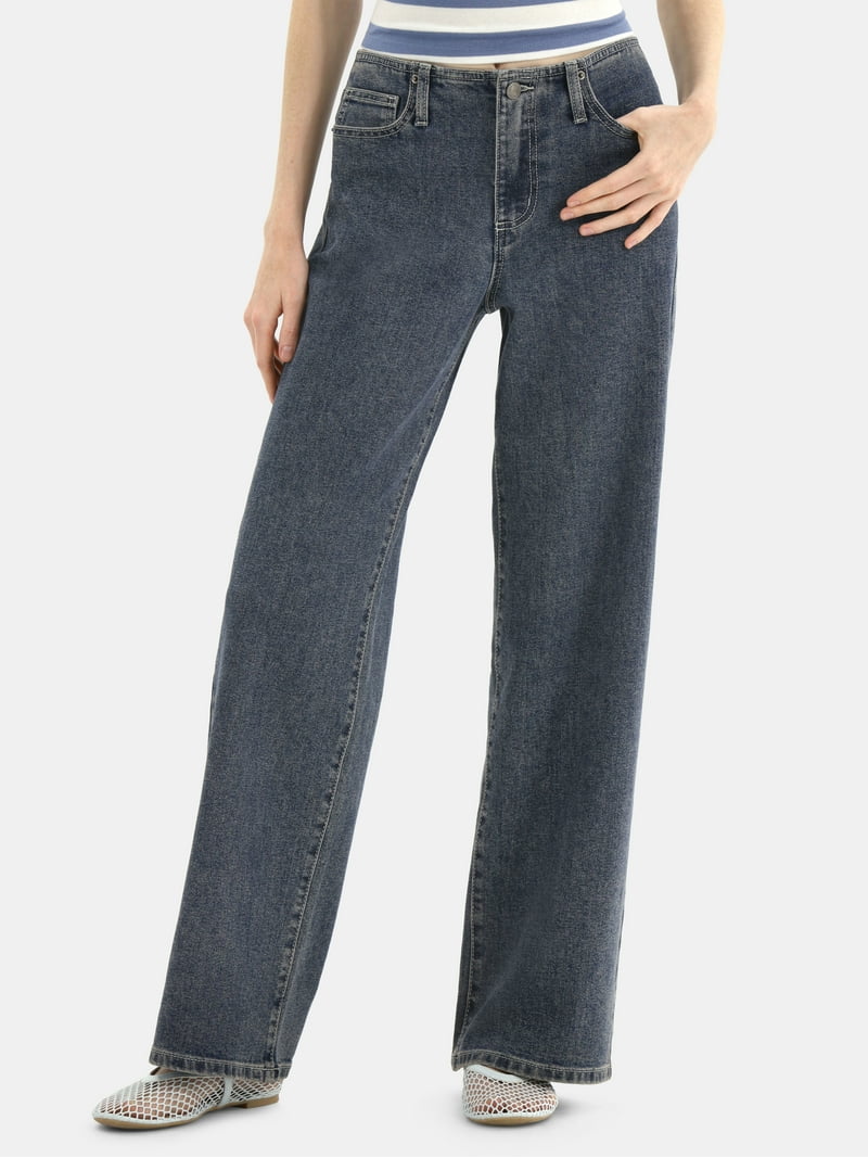 No Boundaries Mid-Rise Baggy Wide Leg Jeans, Inseam