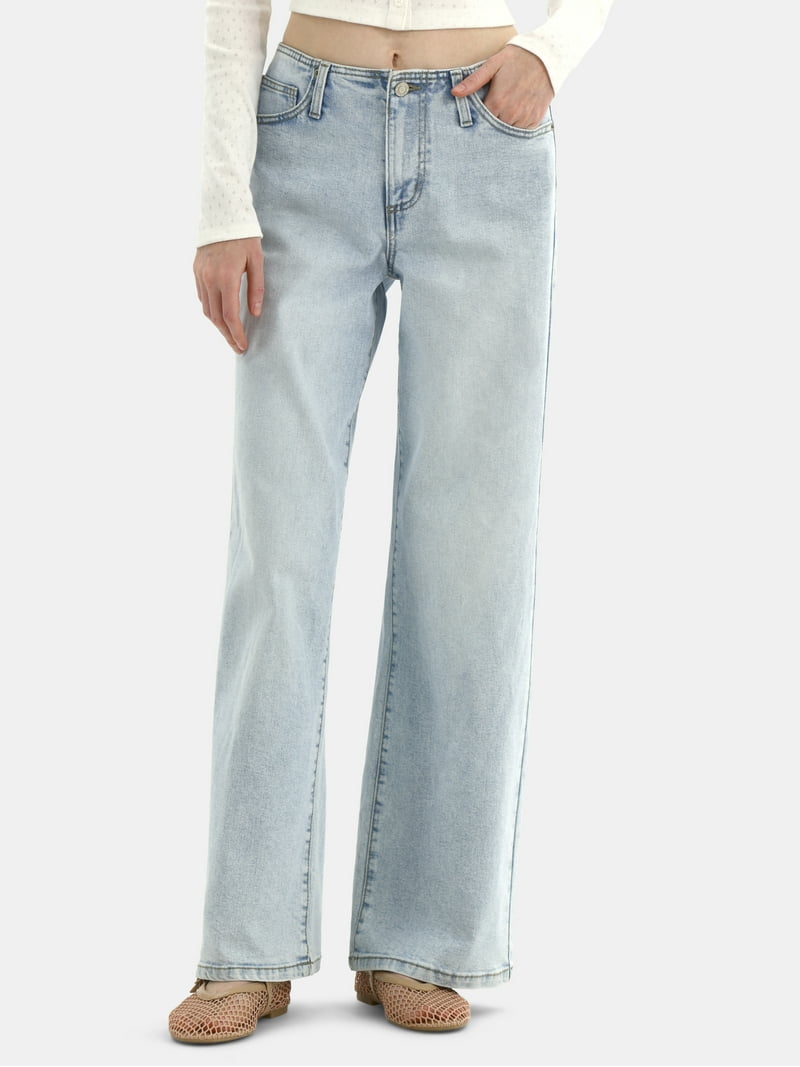 No Boundaries Mid-Rise Baggy Wide Leg Jeans, Inseam