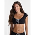 thumbnail image 1 of No Boundaries Keyhole Swim Bikini Top with Cap Sleeves, Women’s XXS-XXL, 1 of 5