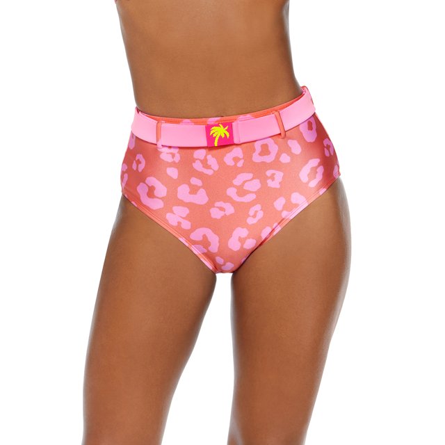 No Boundaries Juniors Bold Leopard High Waisted Swim Bottoms With Palm