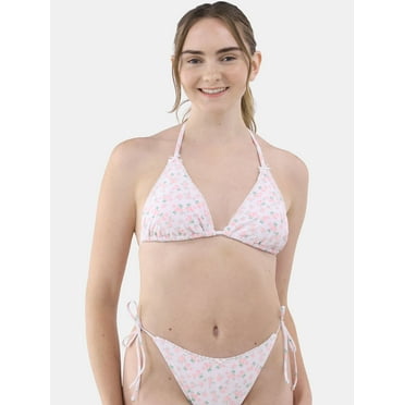 No Boundaries Women's Floral Triangle Bikini Top with Bows, Sizes XXS-XL