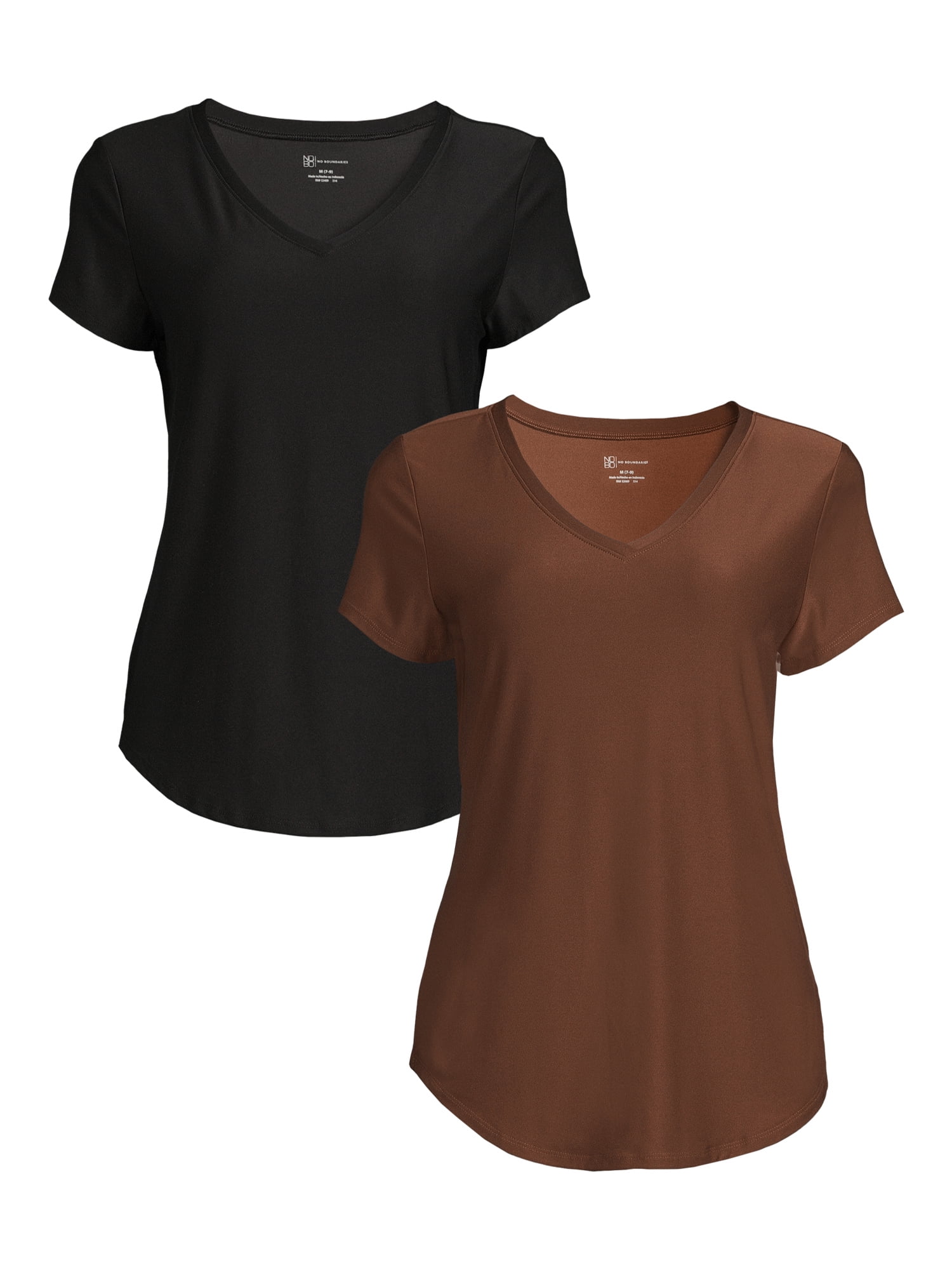 No Boundaries Juniors' Brushed V-Neck T-Shirt with Short Sleeves, 2-Pack,  Sizes XS-XXXL