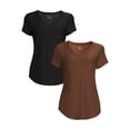 thumbnail image 1 of No Boundaries Juniors Brushed V-Neck T-Shirt with Short Sleeves, 2-Pack, Sizes XS-XXXL, 1 of 5