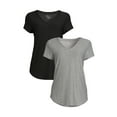 thumbnail image 1 of No Boundaries Juniors Brushed V-Neck T-Shirt with Short Sleeves, 2-Pack, Sizes XS-XXXL, 1 of 5