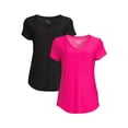 thumbnail image 1 of No Boundaries Juniors Brushed V-Neck T-Shirt with Short Sleeves, 2-Pack, Sizes XS-XXXL, 1 of 5