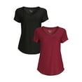 thumbnail image 1 of No Boundaries Juniors Brushed V-Neck T-Shirt with Short Sleeves, 2-Pack, Sizes XS-XXXL, 1 of 5