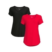 No Boundaries Juniors Brushed V-Neck T-Shirt with Short Sleeves, 2-Pack, Sizes XS-XXXL