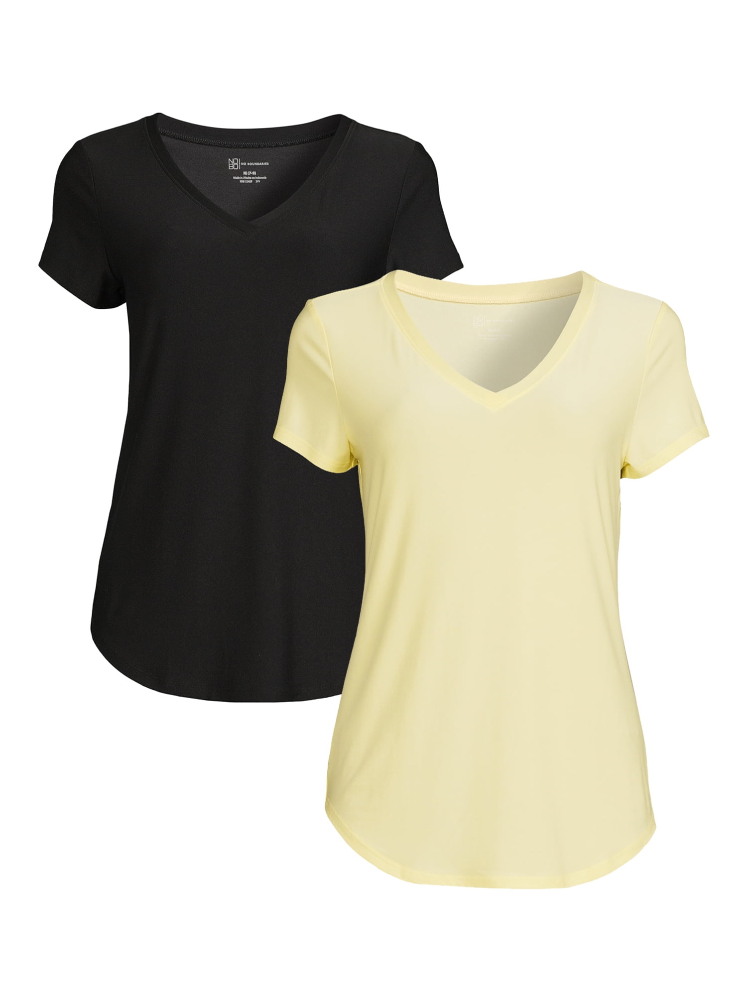 No Boundaries Juniors' Brushed V-Neck T-Shirt with Short Sleeves, 2-Pack,  Sizes XS-XXXL