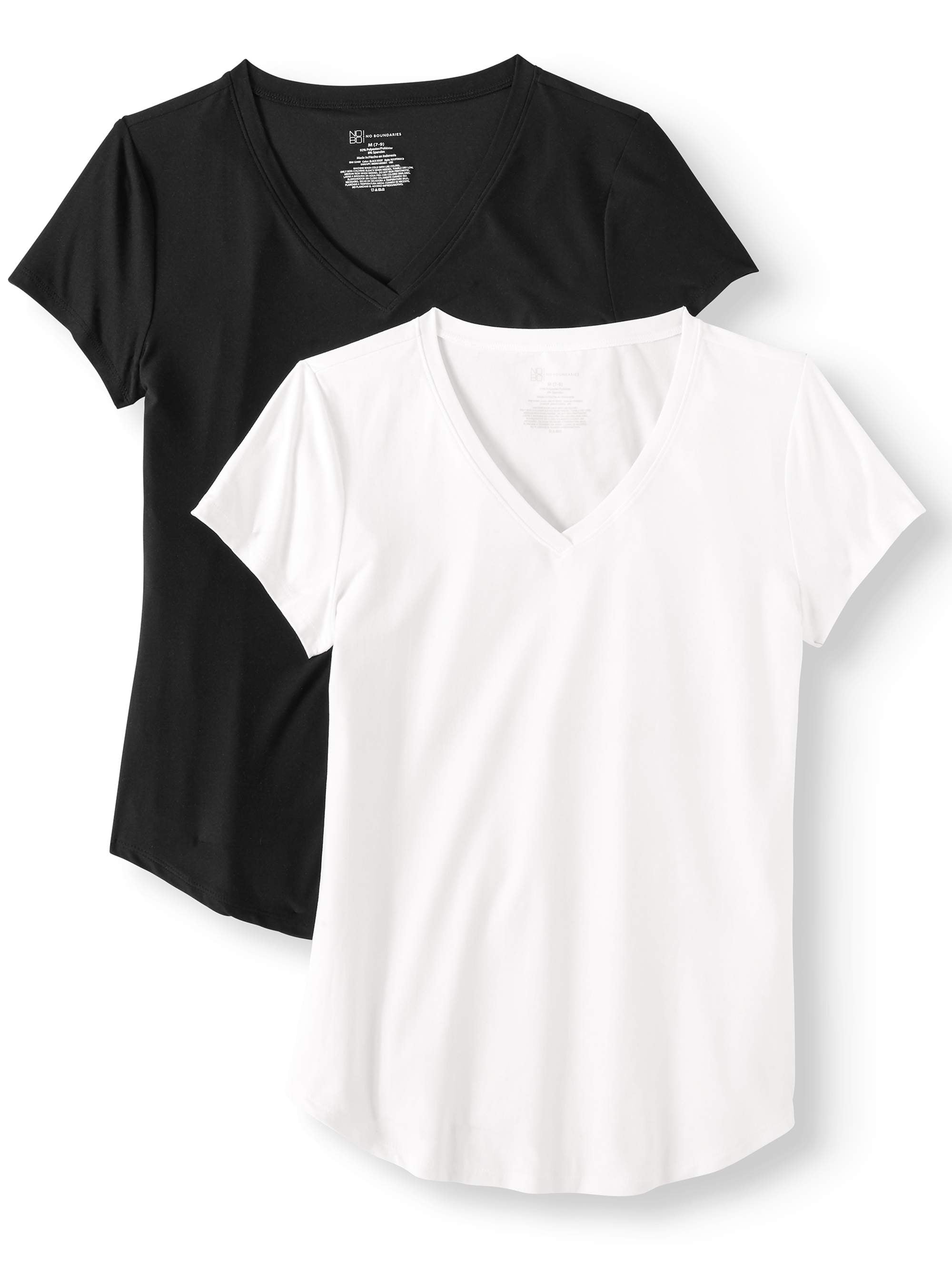 No Boundaries Juniors' Brushed V-Neck T-Shirt with Short Sleeves, 2-Pack 