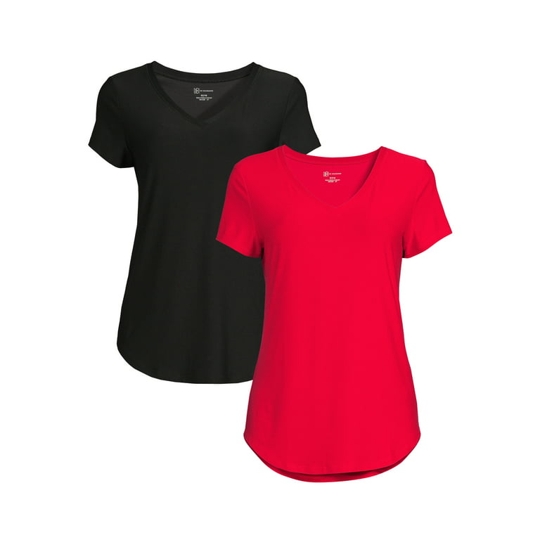 No Boundaries Juniors' V-Neck T-Shirt with Sleeves, 2-Pack - Walmart.com