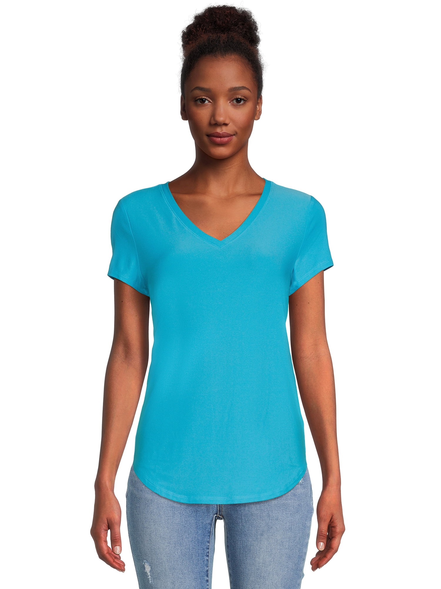 No Boundaries Juniors Brushed V Neck T-Shirt with Short