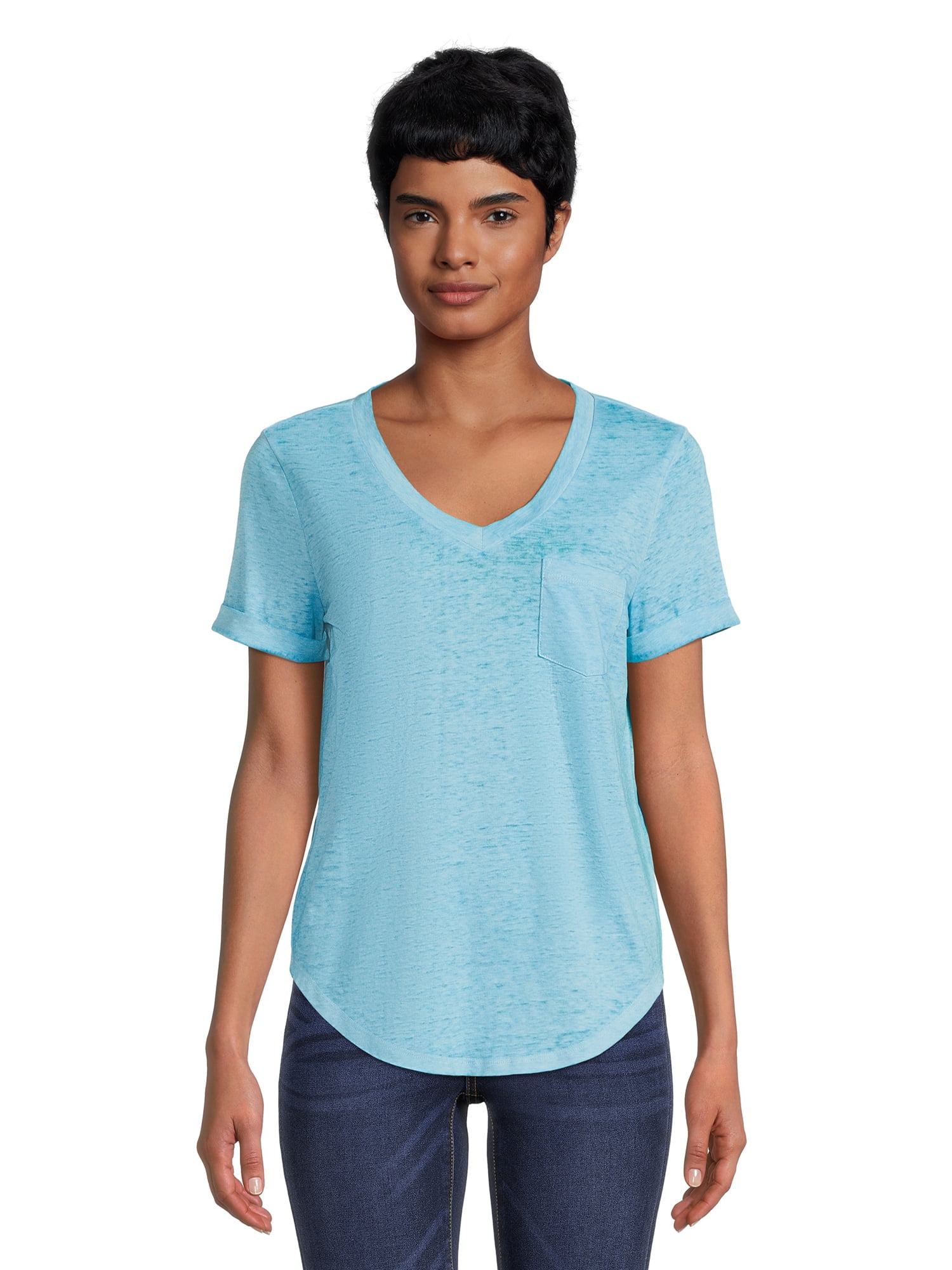 No Boundaries Juniors Burnout V-Neck T-Shirt - Walmart.com