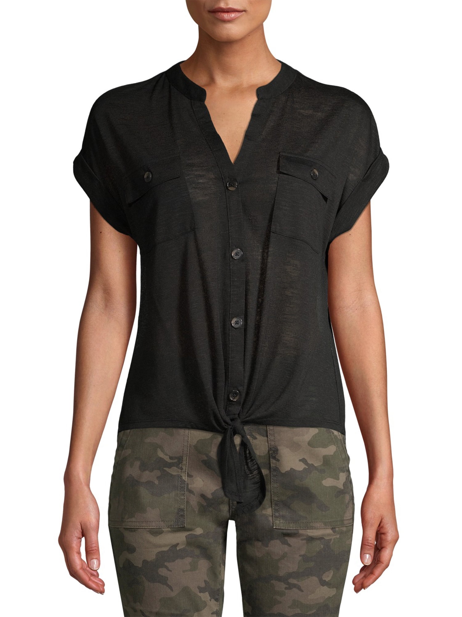 juniors black button down shirt