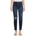 thumbnail image 1 of No Boundaries Juniors Button Fly Destructed Skinny Jeans, 1 of 5