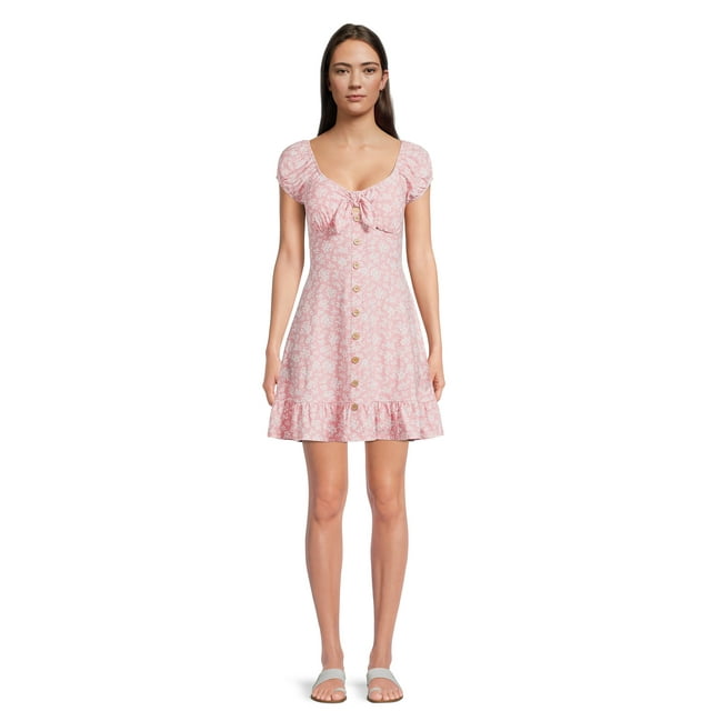 No Boundaries Juniors Button Front Dress, Sizes XS-3XL