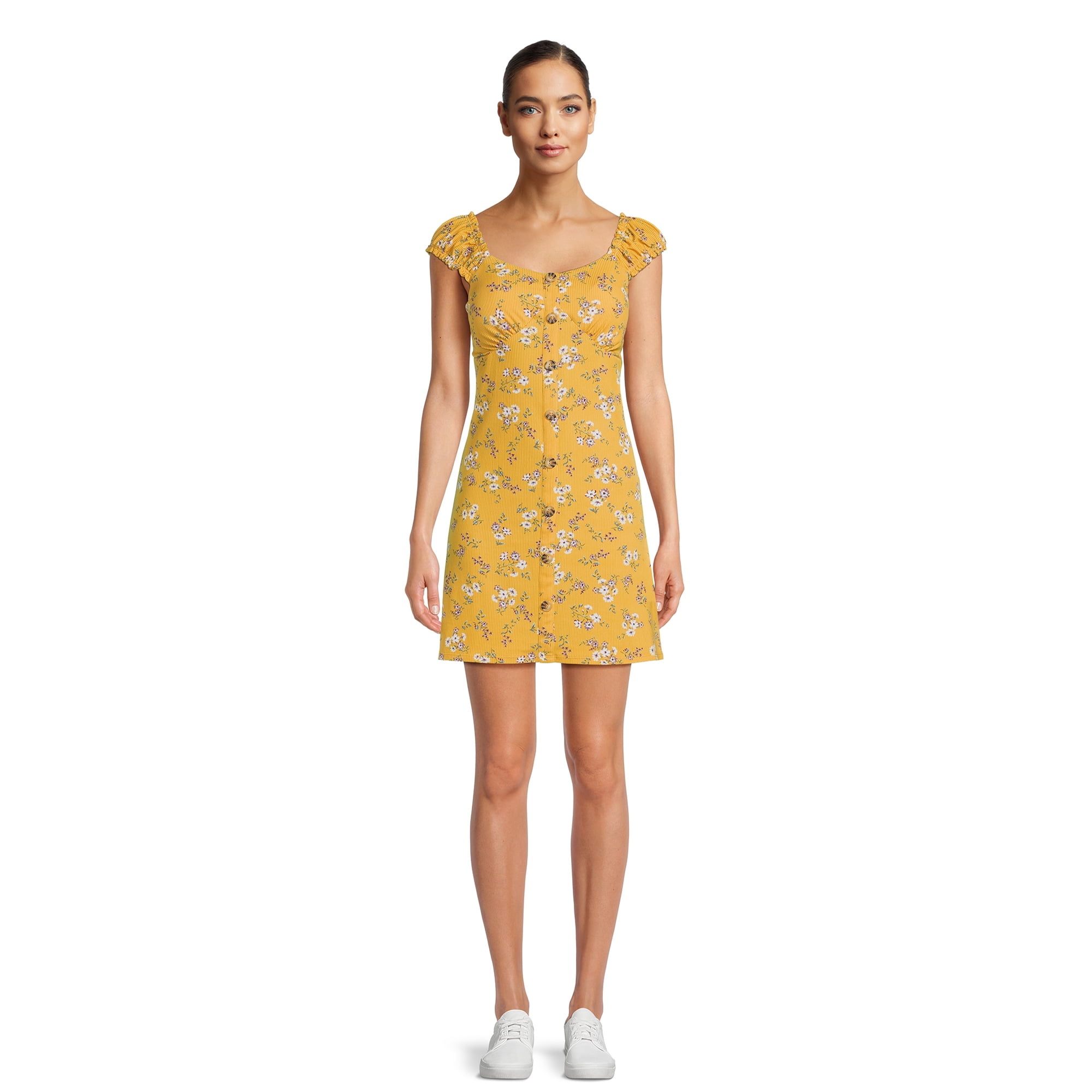 No Boundaries Juniors Button Front Floral Print Dress - Walmart.com