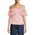 thumbnail image 1 of No Boundaries Juniors Button Front Off The Shoulder Top, 1 of 5