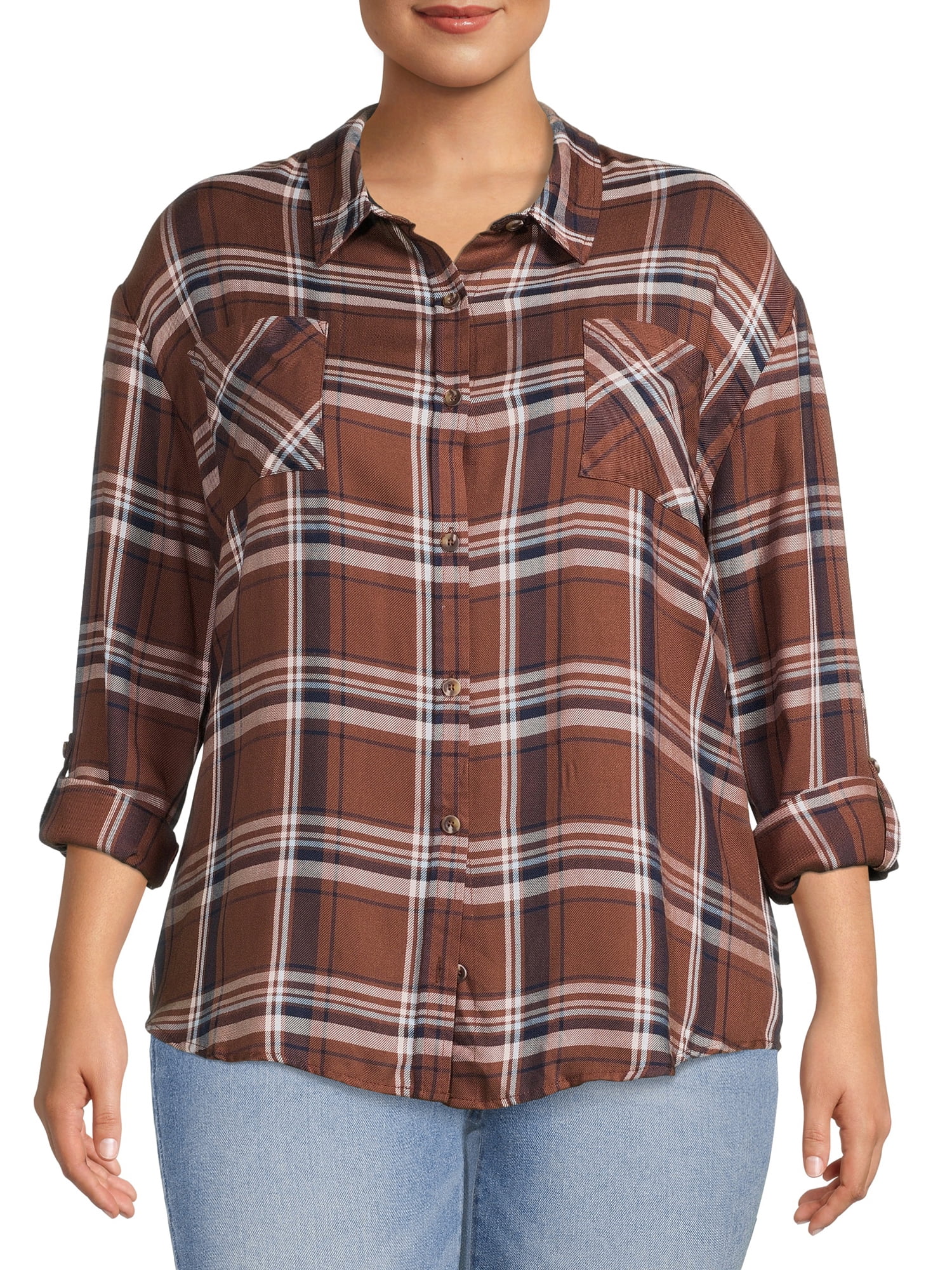 No Boundaries Juniors' Button-Front Plaid Shirt
