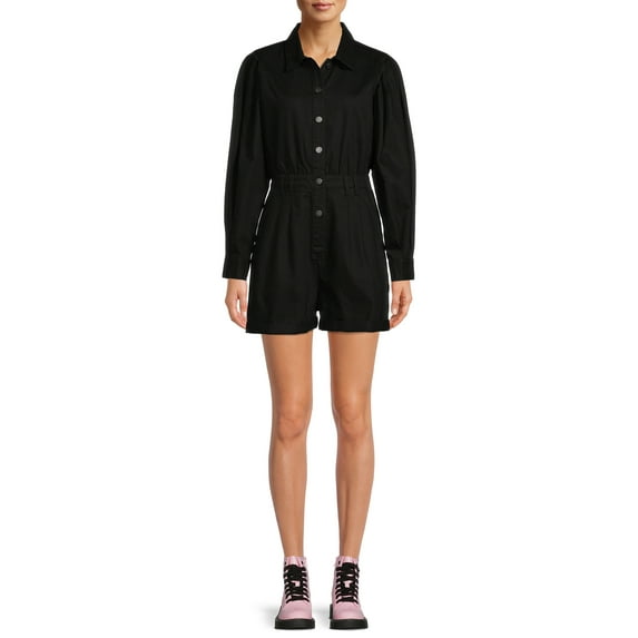 No Boundaries Juniors' Button Front Playsuit