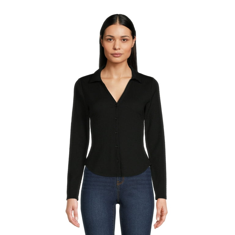 juniors black button down shirt