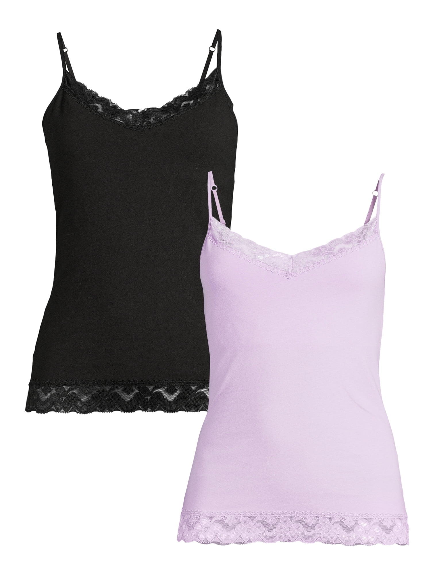 No Boundaries Juniors Cami with Lace Trim, 2-Pack, Sizes XS-3XL ...