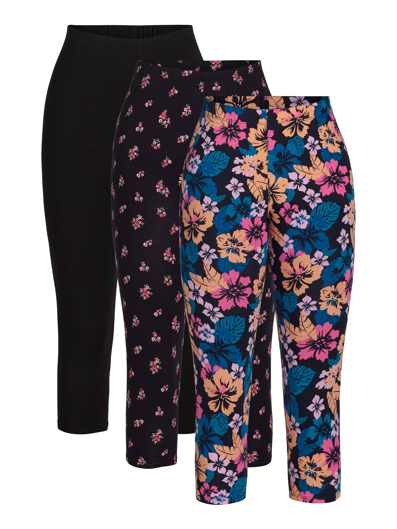 No Boundaries Mid Rise Cotton Leggings, (Women's) (3 Pack)