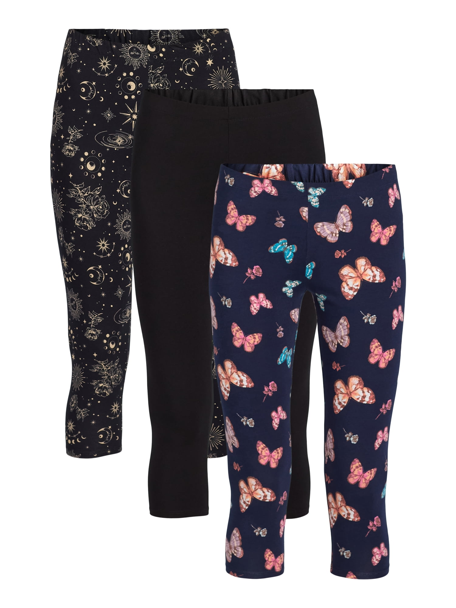 No Boundaries Capri Leggings Mid Rise Fitted Stretchy Jersey 3 Pack Women's  Plus - Walmart.com