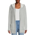 thumbnail image 1 of No Boundaries Juniors Cardigan Sweater with Faux Sherpa Hood, 1 of 5