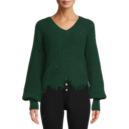 No Boundaries Juniors' Chenille Destructed Sweater