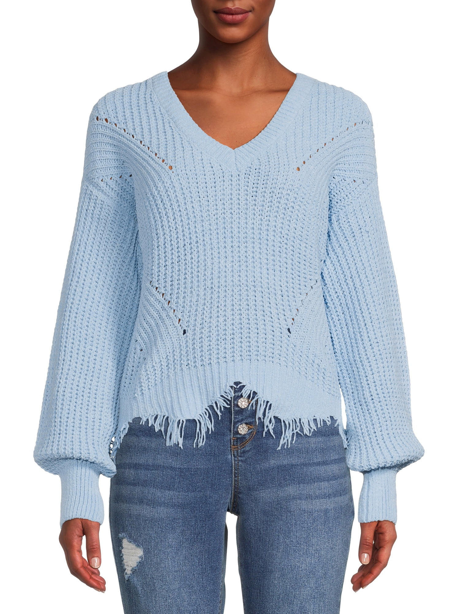 No Boundaries Juniors' Chenille Destructed Sweater - Walmart.com