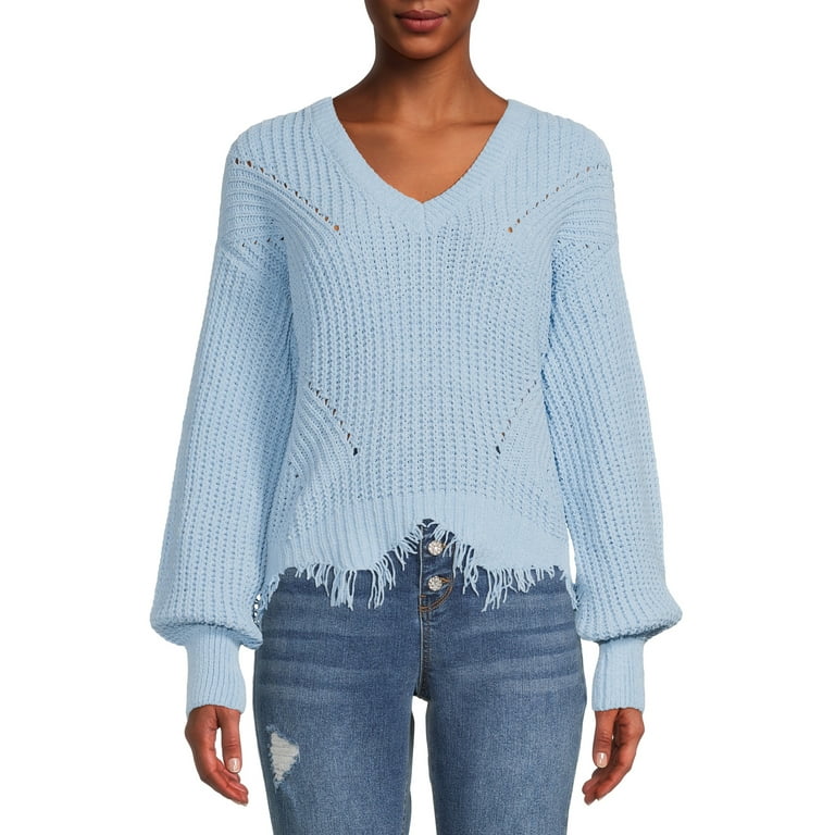 No Boundaries Juniors Chenille Destructed Sweater