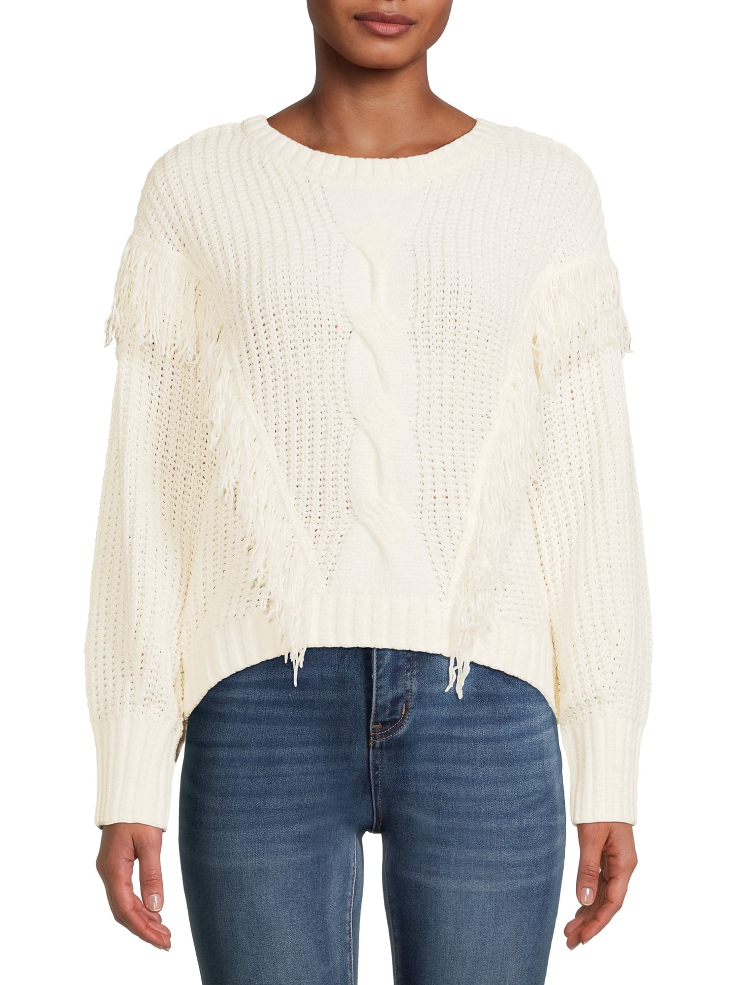 No Boundaries Juniors' Chenille Fringe Sweater