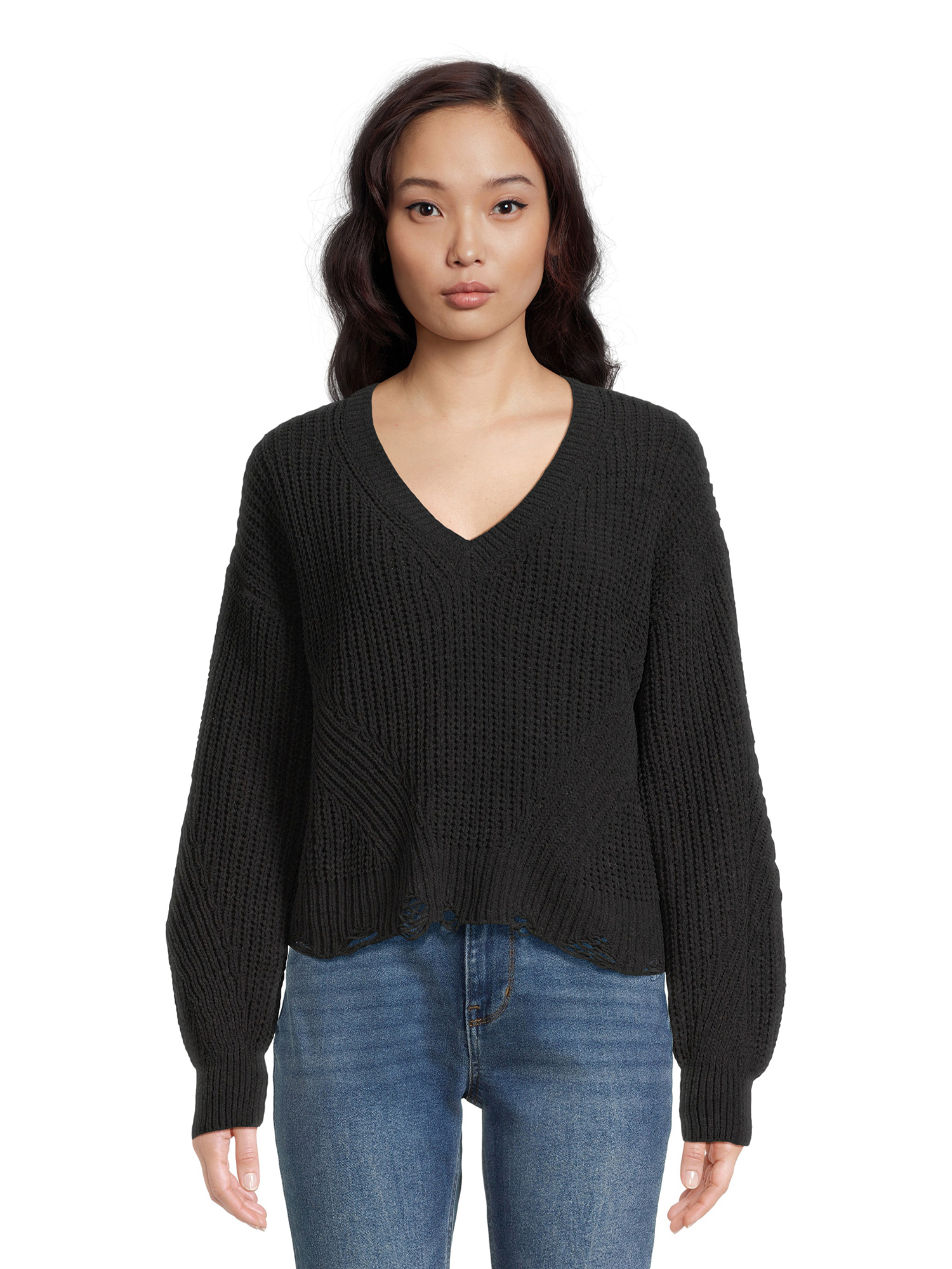 No Boundaries Juniors Chenille V-Neck Sweater, Sizes XS-3XL - Walmart.com