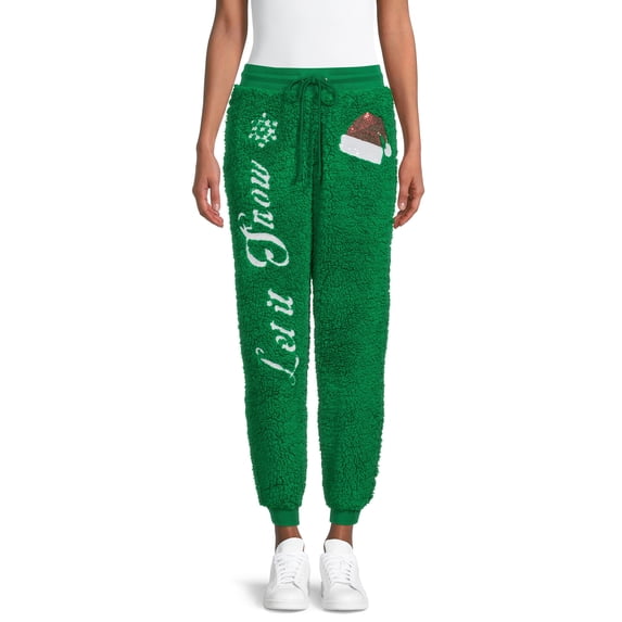 No Boundaries Juniors’ Christmas Faux Sherpa Joggers