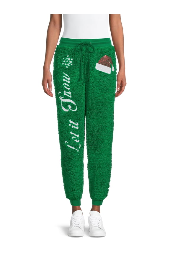 Juniors’ Christmas Faux Sherpa Joggers