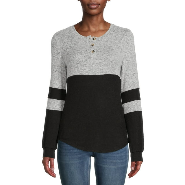 No Boundaries Juniors' Color Block Henley