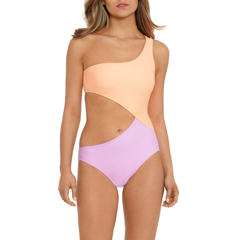 No Boundaries Juniors Colorblock Cutout One Shoulder One Piece