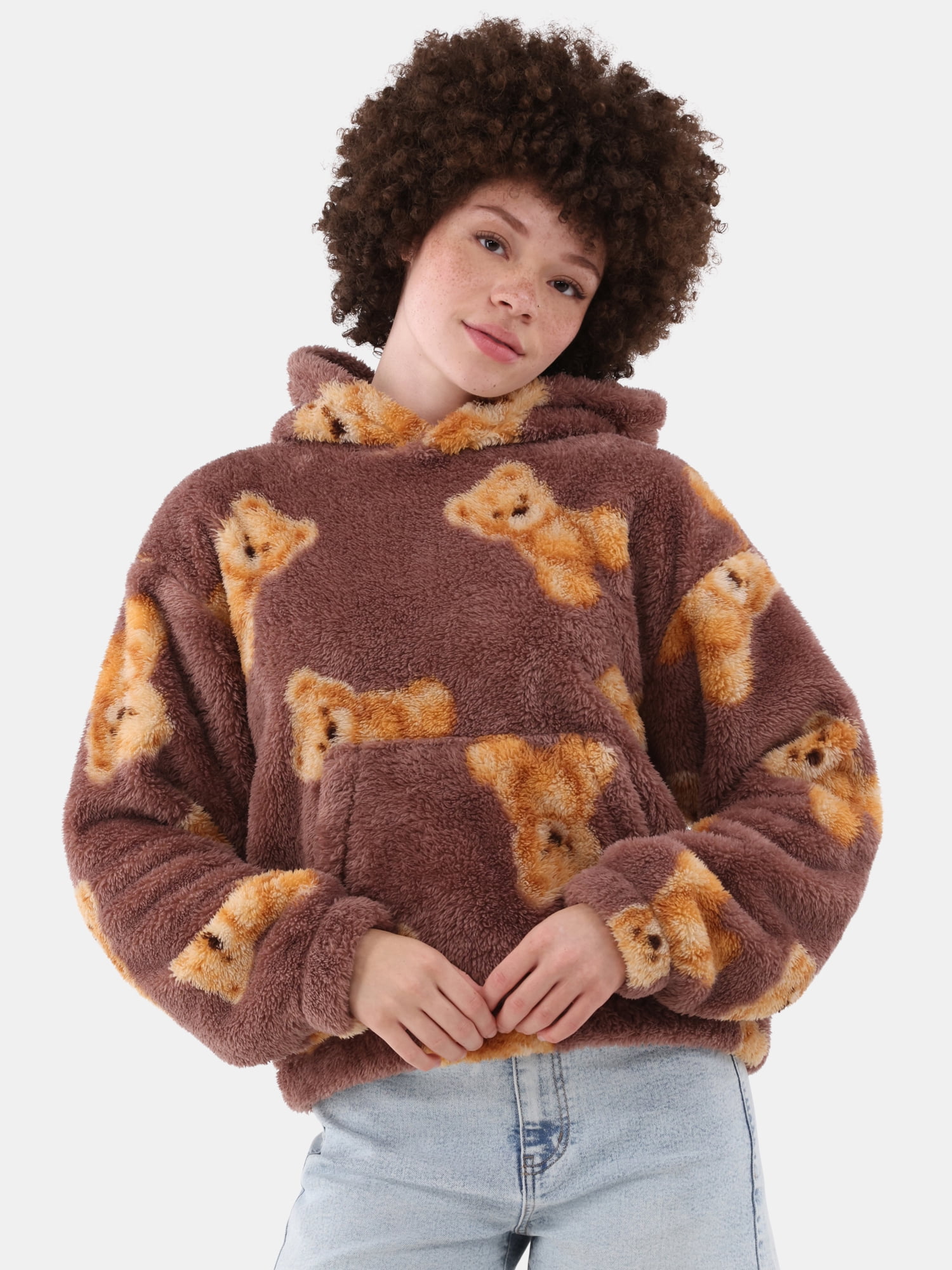 No Boundaries Print Plush Hoodie with Long Sleeves Women s Walmart