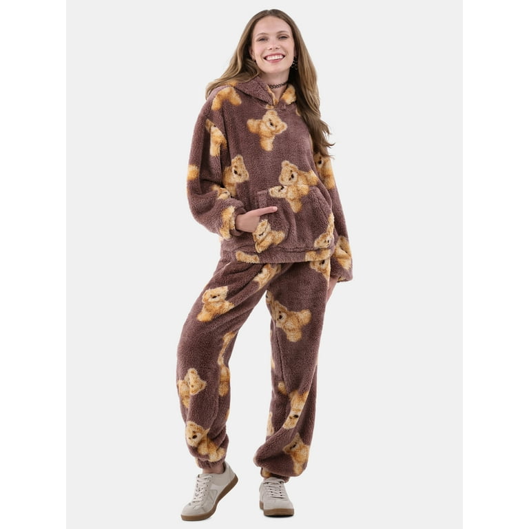 No Boundaries Print Plush Hoodie and Joggers Set 2 Piece Women s and Women s Plus Walmart