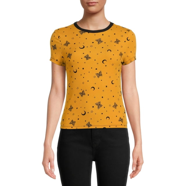No Boundaries Juniors' Crew Neck T-Shirt with Short Sleeves