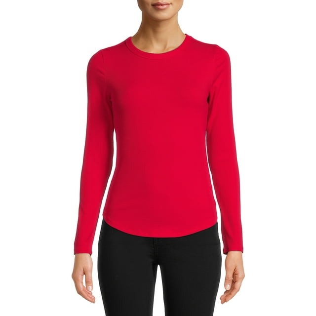 No Boundaries Juniors' Crew Ribbed Long Sleeve Tee
